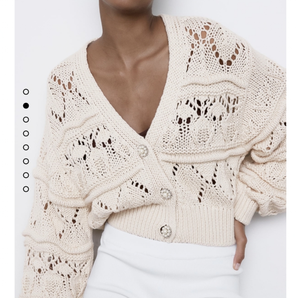 NEW ZARA BEIGE COTTON CARDIGAN WITH PEARL BUTTONS - Picture 3 of 15